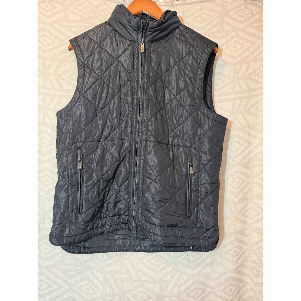 Bugatchi Uomo Mens Black Quilted Puffer Vest‎ Packable Hood Size M Full Zip